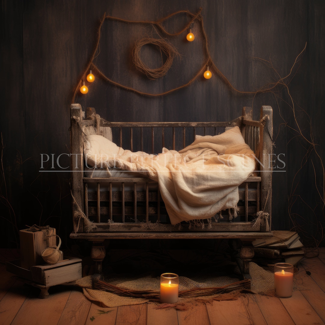 Rustic Crib Newborn Digital Backdrop, Boho Baby Photo Prop (PNG) - Etsy