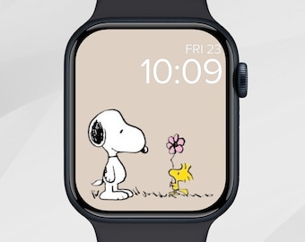 Fondo de pantalla de Apple Watch con flores, esfera de Apple Watch con flores, esfera de reloj de primavera, fondo de reloj con dibujo de animales, estética de perro de dibujos animados lindo