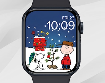 Christmas Apple Watch Wallpaper, Santa Apple Watch Face, Winter Apple Watch Background, Festive Holiday Season, Cute Cartoon Dog Aesthetic