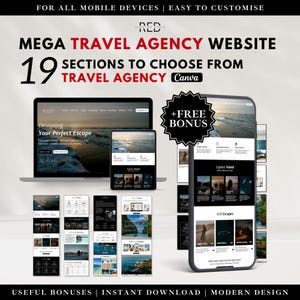 MEGA TRAVEL AGENCY Website Template Kit for Canva, Travel Website Template, One Page Travel Agent Website Template, Travel Website Template