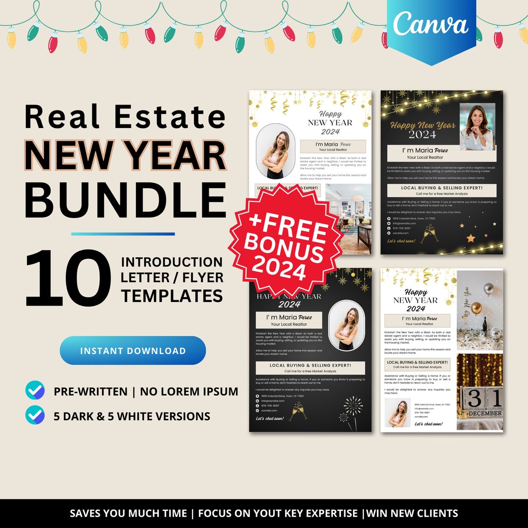 BIG BUNDLE: 2024 New Year Real Estate Flyer, Happy New Year Real Estate ...