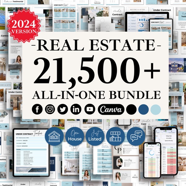 2024 Real Estate Marketing Templates, Real Estate Template Bundle, Canva Bundle, Canva Templates, Instagram Templates, Realtor Templates