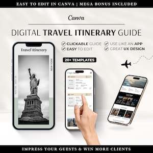 Mais de 20 modelos de ITINERÁRIO DE VIAGEM DIGITAL, Guia de viagem digital, Canva para agente de viagens, modelo de agência de viagens, Canva para viagens, Guia de viagem digital