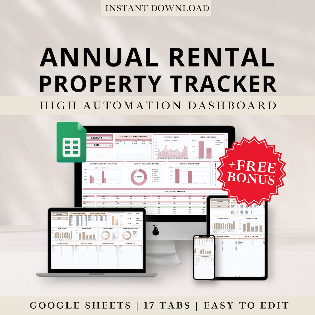 Rental Tracker Google Sheets, Rental Property Tracker, Airbnb Tracker, Booking Tracker, Rental