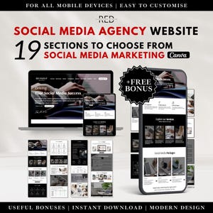 MEGA SOCIAL MEDIA Website Template Kit for Canva, Social Media Agency Website Template, One Page Social Media Agency Website Template