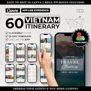 21-TÄGIGER VIETNAM-REISEN Reiseplan, 60 Digitale Reiseplaner Canva Vorlagen, Digitaler Reiseführer Vietnam, Reiseagent Canva