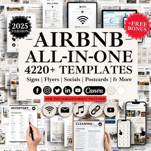 2025 GROSSes AIRBNB Paket: AirBnB Templates, AirBnB Willkommen, AirBnB Schilder, AirBnB Reinigung Checkliste, AirBnB Lager, Postkarten, Flyer