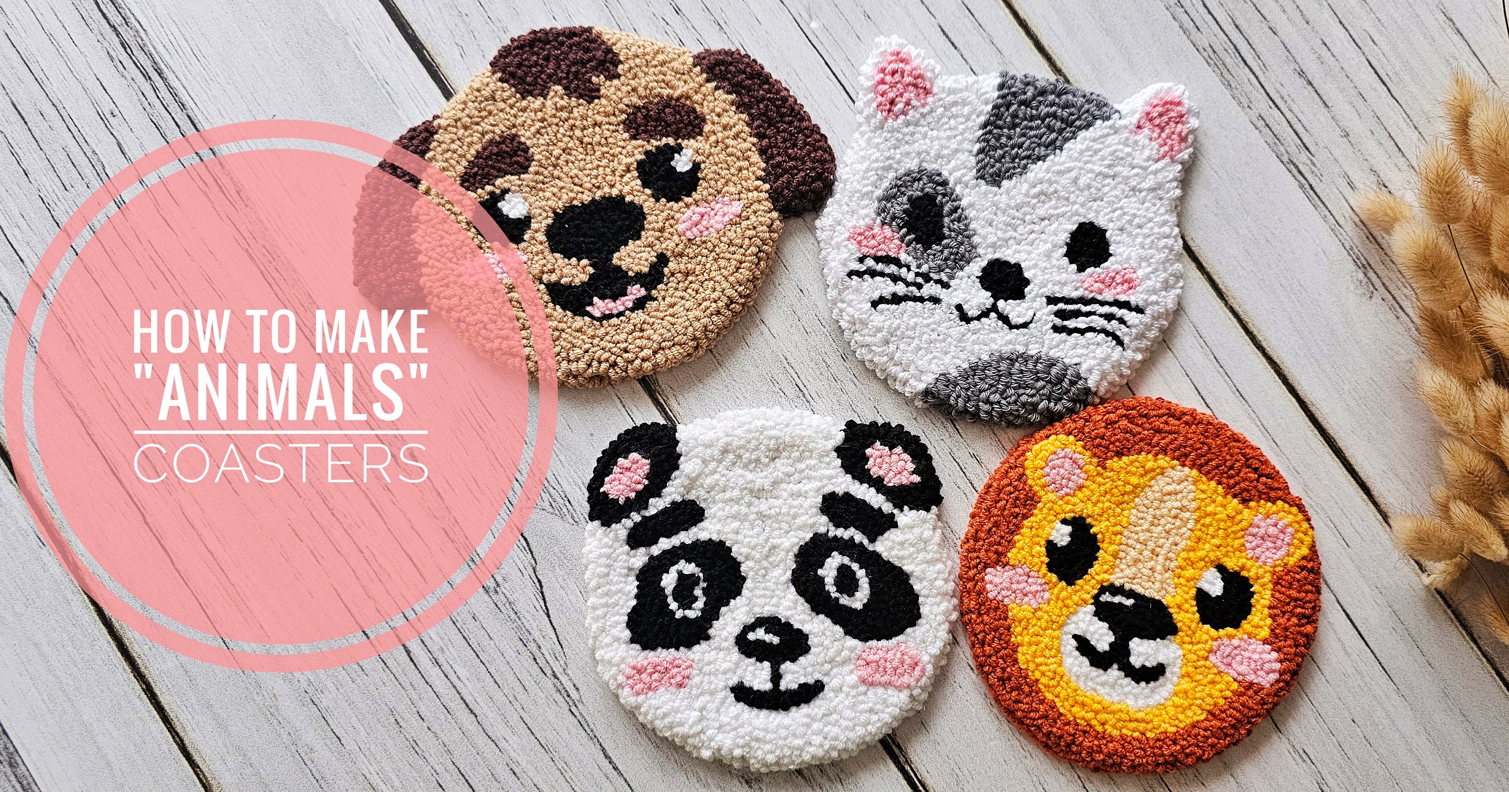 Punch Needle Coaster PDF Pattern, Cute Animals Mug Rug (digital ...