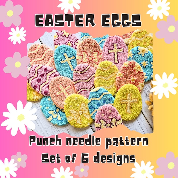 Easter Mug rug pattern, punch needle coasters pdf pattern, Easter eggs coaster template, Punch needle pattern, Easter decoration diy pattern