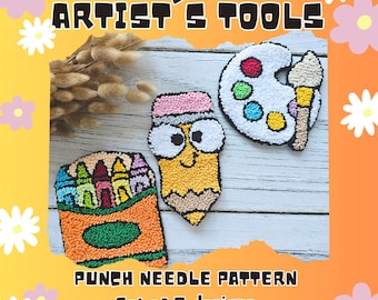 Mug rug pattern, punch needle coasters pdf pattern, Artist&#39;s tools coaster template, Punch needle paint palette pattern