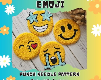 Mug rug pattern, punch needle coasters pdf pattern, emoji coaster template, Punch needle Smily face pattern, punch needle pattern.