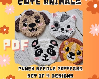 Mug rug pattern, punch needle coasters pdf pattern, heart coaster template, Punch needle cat pattern, punch needle dog pattern.
