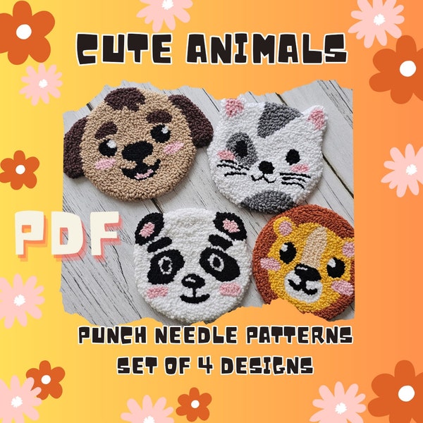 Mug rug pattern, punch needle coasters pdf pattern, heart coaster template, Punch needle cat pattern, punch needle dog pattern.