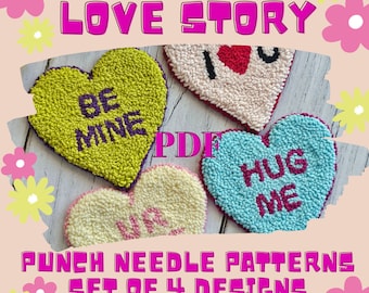 Punch needle template, mug rug pattern, punch needle coasterspdf pattern, Valentines day gift DIY, heart coaster template