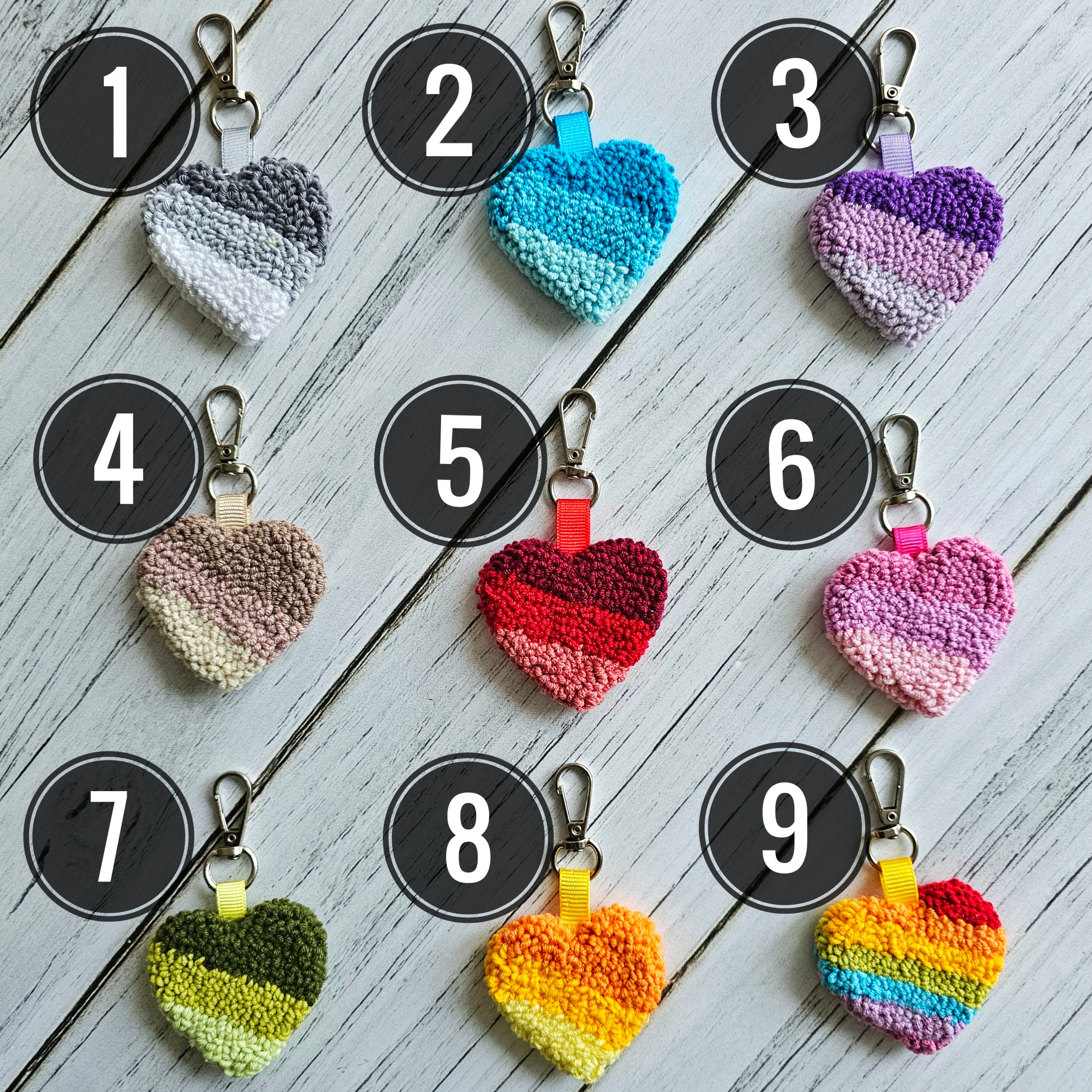 Handmade Punch Needle Heart Keychain, Cute Embroidered Bag Charm