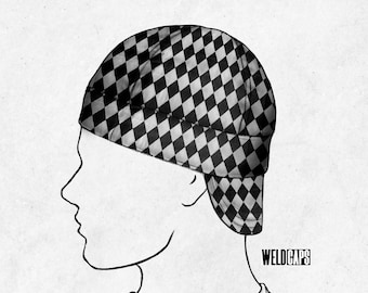 CHECKERED Welding Welder Cap Hood Headwear Gear Ornament Dad Boyfriend Fathers Day  Metalworker Metal Biker  Biker Caps