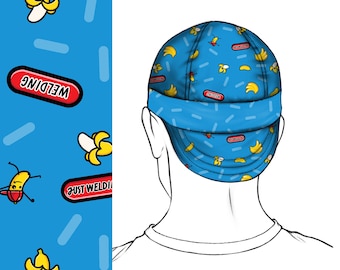 Funny Banana Welding Cap, Novelty Welder Hat, Yellow Print Work Cap, 100% Cotton, Humorous Gift for Welder