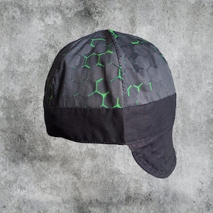 GREEN HEXAGONS Welding Welder Cap Hood Headwear Gear Ornament Dad Boyfriend Fathers Day  Metalworker Metal Biker  Biker