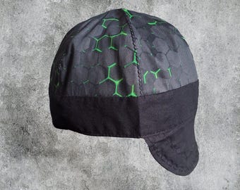 GREEN HEXAGONS Welding Welder Cap Hood Headwear Gear Ornament Dad Boyfriend Fathers Day  Metalworker Metal Biker  Biker
