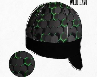 GROENE HEXAGONS Laspet, 100% katoenen lasmuts, lasmuts, lasmuts, lasmuts, lasser, cadeau lasser, kap, kap