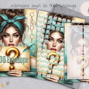 CANDICE 100 ENVELOPE Challenge  zum einheften für A5 Budget Binder / auch als Mini Challenge erhältlich / 100 Umschläge Challenge
