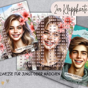 ZAHNSPANGE SPARPLAN / Klappkarte Sparbuch - Challenge für A6 Zipperhülle / Sparspiel Budget Binder / Spare für die Zahnbehandlung der Kinder