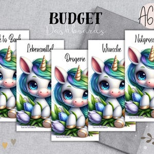 EINHORN TULPEN Dashboard A6/A7 - passend für A6 oder A7 Zipperhüllen / 36 Kategorien + Personalisierung / Umschlagmethode sparen