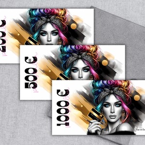 BUDGET PLACEHOLDER for banknotes - Messy Bun Girl budget planning 50, 100, 200, 500, 1000 Euro play money suitable for A6 or A7 zipper sleeves image 3