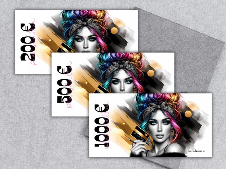 BUDGET PLACEHOLDER for banknotes - Messy Bun Girl budget planning 50, 100, 200, 500, 1000 Euro play money suitable for A6 or A7 zipper sleeves image 3