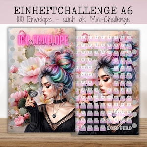 SERENA 100 ENVELOPE Challenge zum Einheften für A6 Budget Binder / auch als Mini Challenge erhältlich / Messy Bun Girl 100 Umschläge
