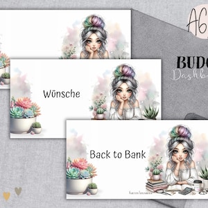 BOHO PLANER GIRL Dashboard A6/A7 - passend für A6 oder A7 Zipperhüllen / 36 Kategorien + Personalisierung / Umschlagmethode sparen