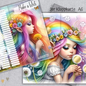 MAKE A WISH Klappkarte Fee mit Pusteblumen / würfeln, rubbeln, abstreichen - Challenge für A6 Zipperhüllen im Budget Binder / Mix Challenge