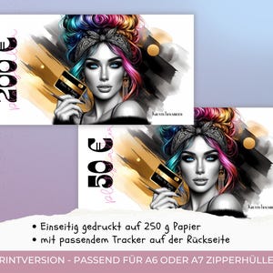 BUDGET PLACEHOLDER for banknotes - Messy Bun Girl budget planning 50, 100, 200, 500, 1000 Euro play money suitable for A6 or A7 zipper sleeves image 5