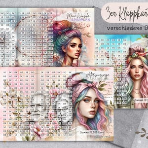 SPARPLÄNE 3er Klappkarten 10.000 Euro Sparbuch - Challenge für A6 Zipperhüllen / verschiedene Designs / Auto, Haus, Wünsche, Notgroschen