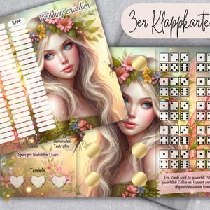 FRÜHLINGSERWACHEN 3er Klappkarte Sparchallenge - passend für A6 Zipperhülle / Frühlingsfee / Mix Challenge zum rubbeln, rätseln und würfeln