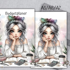 BOHO PLANER GIRL Budgetplaner Trennblatt, Deckblatt A7 / A6 / A5 - Register zum einheften / beidseitig bedruckt / Messy Bun Girl Budgeting