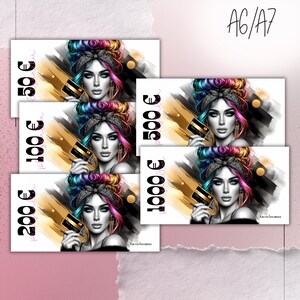 BUDGET PLACEHOLDER for banknotes - Messy Bun Girl budget planning 50, 100, 200, 500, 1000 Euro play money suitable for A6 or A7 zipper sleeves image 2