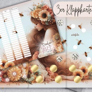 TINKER BEE Klappkarte - Sparchallenge passend für A6 Zipperhülle / 3er Klappkarte Mix Challenge / rubbeln, würfeln, abstreichen / Bienen Fee
