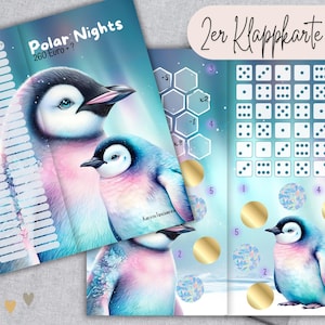 POLAR NIGHTS Klappkarte würfeln, rubbeln, abstreichen - Challenge für A6 Zipperhüllen im Budget Binder / Rubbelchallenge Pinguin Polarlicht