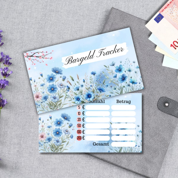 BARGELD TRACKER Blumen - Bargeldtracker in Visitenkartengröße / beidseitig bedruckt und laminiert