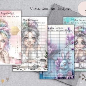 Tagesbudget Planer A6 / Trennblatt, Deckblatt - Register einheften / beidseitig bedruckt / Monatsbudget Planer - Verschiedene Designs