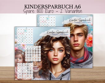KINDER SPARBUCH / Klappkarte Sparbuch - Challenge für A6 Zipperhülle / Sparspiel Budget Binder / Spare für die Zukunft der Kinder / Sparplan