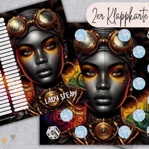 LADY STEAM 2er Klappkarte Sparchallenge passend für A6 Zipperhülle / Sparspiel Budget Binder / rubbeln, abstreichen / Steampunk Zeitreise