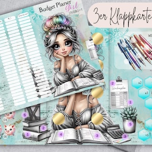 BUDGET PLANER GIRL Klappkarte Sparchallenge - passend für A6 Zipperhülle / 3er Klappkarte / Spare für dein Budgeting Zubehör / Mix Challenge