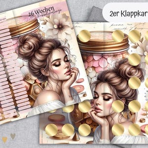 VINTAGE DREAM - 26 Wochen Klappkarte, Rubbelchallenge passend für A6 Zipperhüllen / Sparspiel Budget Binder / Sparglas im Junk Journal Look