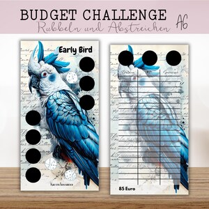 EARLY BIRD Rubbelchallenge - Sparchallenge für A6 Zipperhüllen  / Sparspiel Budget Binder / Tracker auf der Rückseite / Vintage Junk Journal