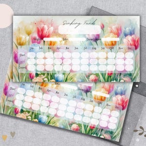 TULPEN SINKING FUNDS Tracker A6 - Blumen Budget Tracker für jährliche Zahlungen / passend für A6 Zipperhüllen / beidseitig bedruckt Frühling