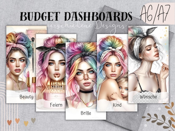 Dashboards MESSY BUN GIRL A6 / A7 verschiedene Designs - passend für A6 oder A7 Zipperhüllen / Personalisierung möglich / Wunschkategorie