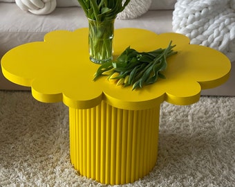 Table basse, Table basse cannelée, Table en forme de nuage, Table basse funky, Table jaune, Table sur mesure, Table faite main