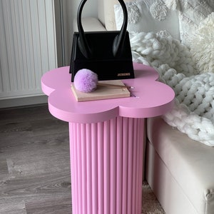 Side Table Fluted Side Table Round Fluted Table Flower Stand Small Pedestal Bedside Table image 2